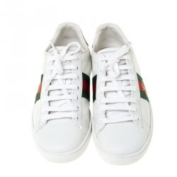 Gucci White Leather Ace Embroidered Bee Low Top Sneakers Size 37