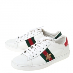 Gucci White Leather Ace Embroidered Bee Low Top Sneakers Size 37