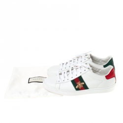 Gucci White Leather Ace Embroidered Bee Low Top Sneakers Size 37