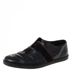 Gucci Black Leather Slip On Low Top Sneakers Size 42.5