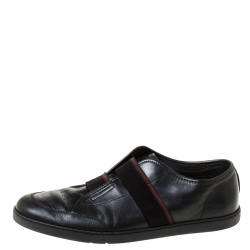 Gucci Black Leather Slip On Low Top Sneakers Size 42.5