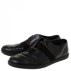 Gucci Black Leather Slip On Low Top Sneakers Size 42.5