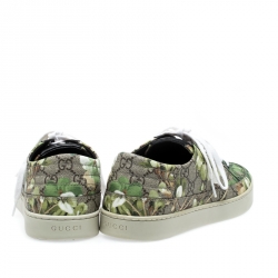 Gucci Green/Beige Bloom Print GG Supreme Canvas Lace Up Low Top  Sneaker Size 43