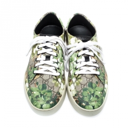 Gucci Green/Beige Bloom Print GG Supreme Canvas Lace Up Low Top  Sneaker Size 43