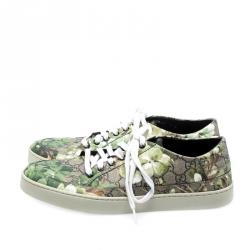 Gucci Green/Beige Bloom Print GG Supreme Canvas Lace Up Low Top  Sneaker Size 43