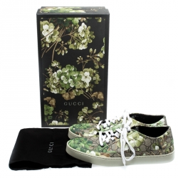 Gucci Green/Beige Bloom Print GG Supreme Canvas Lace Up Low Top  Sneaker Size 43