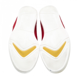 Pre Owned Gucci Red Nylon Fabric And White Leather High Top Sneakers Size 43