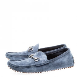 مملوكة مسبقًا Gucci Blue Suede Horsebit Loafers Size 41.5