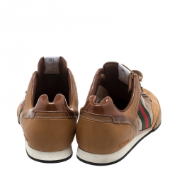 Gucci Brown Web Leather and Suede Tennis 83 Lace Up Sneakers Size 40