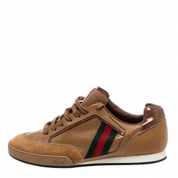 Gucci Brown Web Leather and Suede Tennis 83 Lace Up Sneakers Size 40