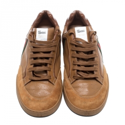 Gucci Brown Web Leather and Suede Tennis 83 Lace Up Sneakers Size 40