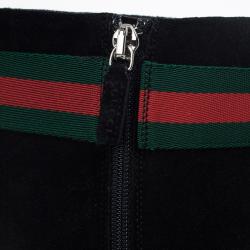 Pre Owned Gucci Black Suede Web Detail Knee Length Boots Size 39.5