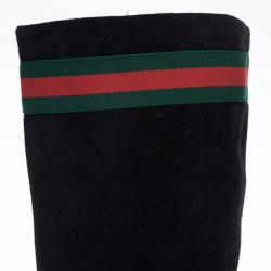 Pre Owned Gucci Black Suede Web Detail Knee Length Boots Size 39.5