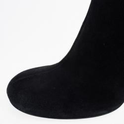 Pre Owned Gucci Black Suede Web Detail Knee Length Boots Size 39.5