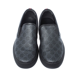 Gucci Black GG Supreme Canvas and Leather Slip On Sneakers Size 43.5