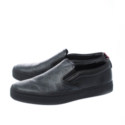 Gucci Black GG Supreme Canvas and Leather Slip On Sneakers Size 43.5