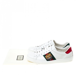 مملوكة مسبقًا Gucci White Leather Ace Embroidered Tiger Low Top Sneakers Size 42