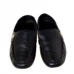 Pre Owned Gucci Black Leather Slip On Loafers Size 41