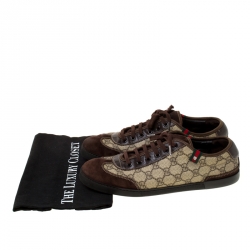 Pre Owned  حذاء رياضي غوتشي جلد وكانفاس سوبريم GG بني / بيج مقاس 42.5
