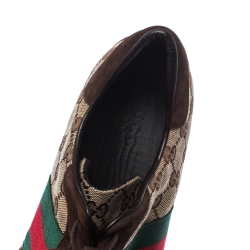 Gucci Beige/Brown GG Canvas And Suede Web Low Top Sneakers Size 43
