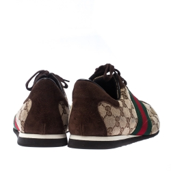 Gucci Beige/Brown GG Canvas And Suede Web Low Top Sneakers Size 43