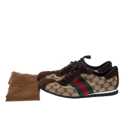 Gucci Beige/Brown GG Canvas And Suede Web Low Top Sneakers Size 43