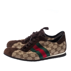 Gucci Beige/Brown GG Canvas And Suede Web Low Top Sneakers Size 43