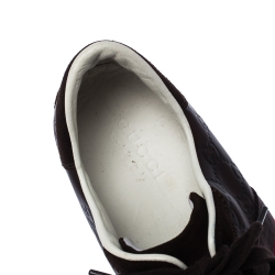 Gucci Brown GG Leather And Suede Web Low Top Sneakers Size 42.5