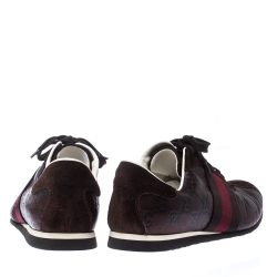 Gucci Brown GG Leather And Suede Web Low Top Sneakers Size 42.5