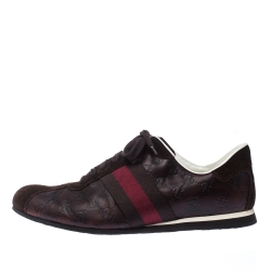 Gucci Brown GG Leather And Suede Web Low Top Sneakers Size 42.5