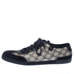 Gucci White/Blue GG Canvas And Suede Low Top Sneakers Size 42
