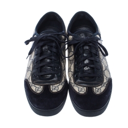 Gucci White/Blue GG Canvas And Suede Low Top Sneakers Size 42