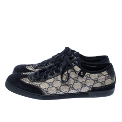 Gucci White/Blue GG Canvas And Suede Low Top Sneakers Size 42
