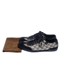 Gucci White/Blue GG Canvas And Suede Low Top Sneakers Size 42