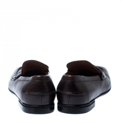 Gucci Brown Leather Web Slip On Loafers Size 41