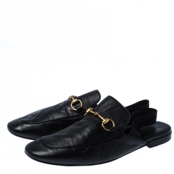 Pre Owned  حذاء ميولز غوتشي برينستاون بحزام خلفي هورسبيت جلد أسود مقاس 45