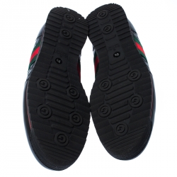 Gucci Black Microguccissima Leather Web Low Top Sneakers Size 43.5