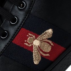 Gucci Black Leather Ace Web Bee High Top Lace Up Sneakers Size 41.5