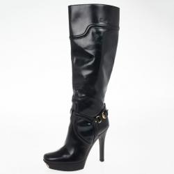 Gucci Black Leather Knee Length Boots Size 38
