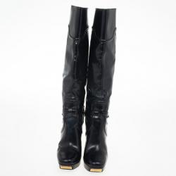 Gucci Black Leather Knee Length Boots Size 38