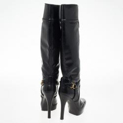 Gucci Black Leather Knee Length Boots Size 38