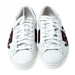 مملوكة مسبقًا Gucci White Leather Ace Watersnake Lace Up Sneakers Size 41