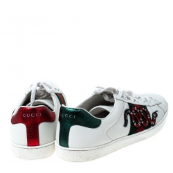 مملوكة مسبقًا Gucci White Leather Ace Watersnake Lace Up Sneakers Size 41