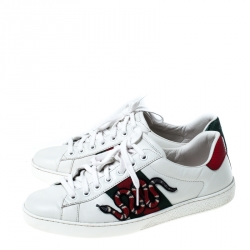 مملوكة مسبقًا Gucci White Leather Ace Watersnake Lace Up Sneakers Size 41
