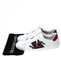 مملوكة مسبقًا Gucci White Leather Ace Watersnake Lace Up Sneakers Size 41