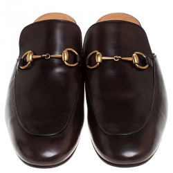 Gucci Brown Leather Horsebit Mules Size 44