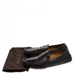 Gucci Brown Leather Penny Slip On Loafers Size 44.5 