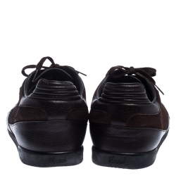 Pre Owned حذاء رياضي غوتشي بحافة منخفضة سويدي وجلد برباط بني داكن مقاس 44