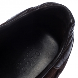 Pre Owned حذاء رياضي غوتشي بحافة منخفضة سويدي وجلد برباط بني داكن مقاس 44