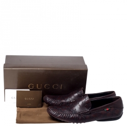 Pre Owned Gucci Dark Brown Guccissima Leather GG Loafers Size 41.5